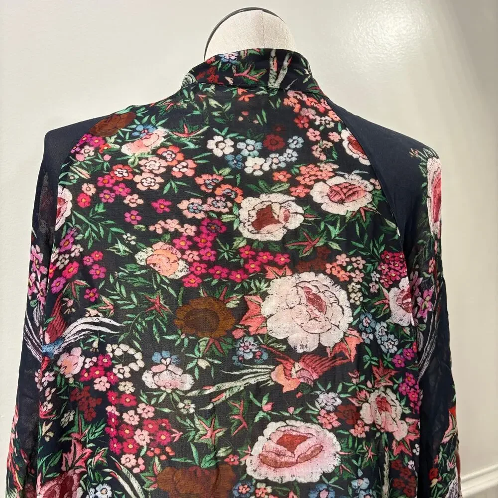 Soft Surroundings Plus Size 1X Kimono Cardigan Fringe Floral Embroidered Boho - Picture 11 of 13
